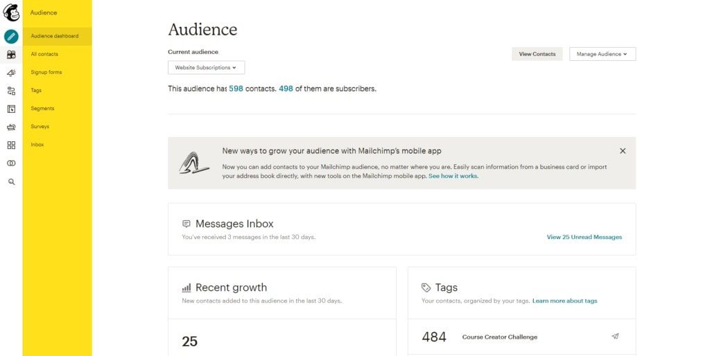 Mailchimp platform dashboard