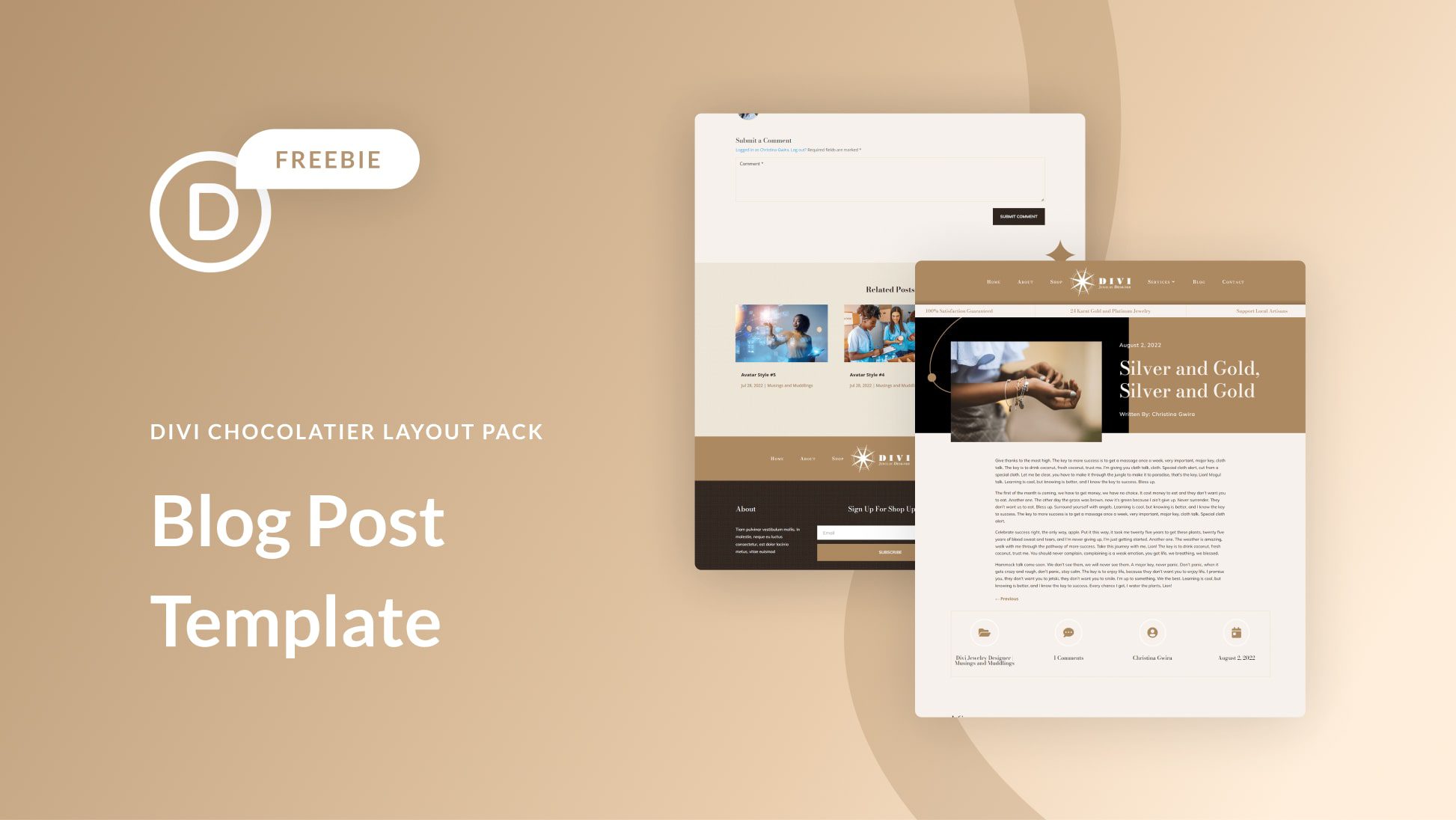 Download a FREE Blog Post Template for Divi’s Jewelry Designer Layout Pack