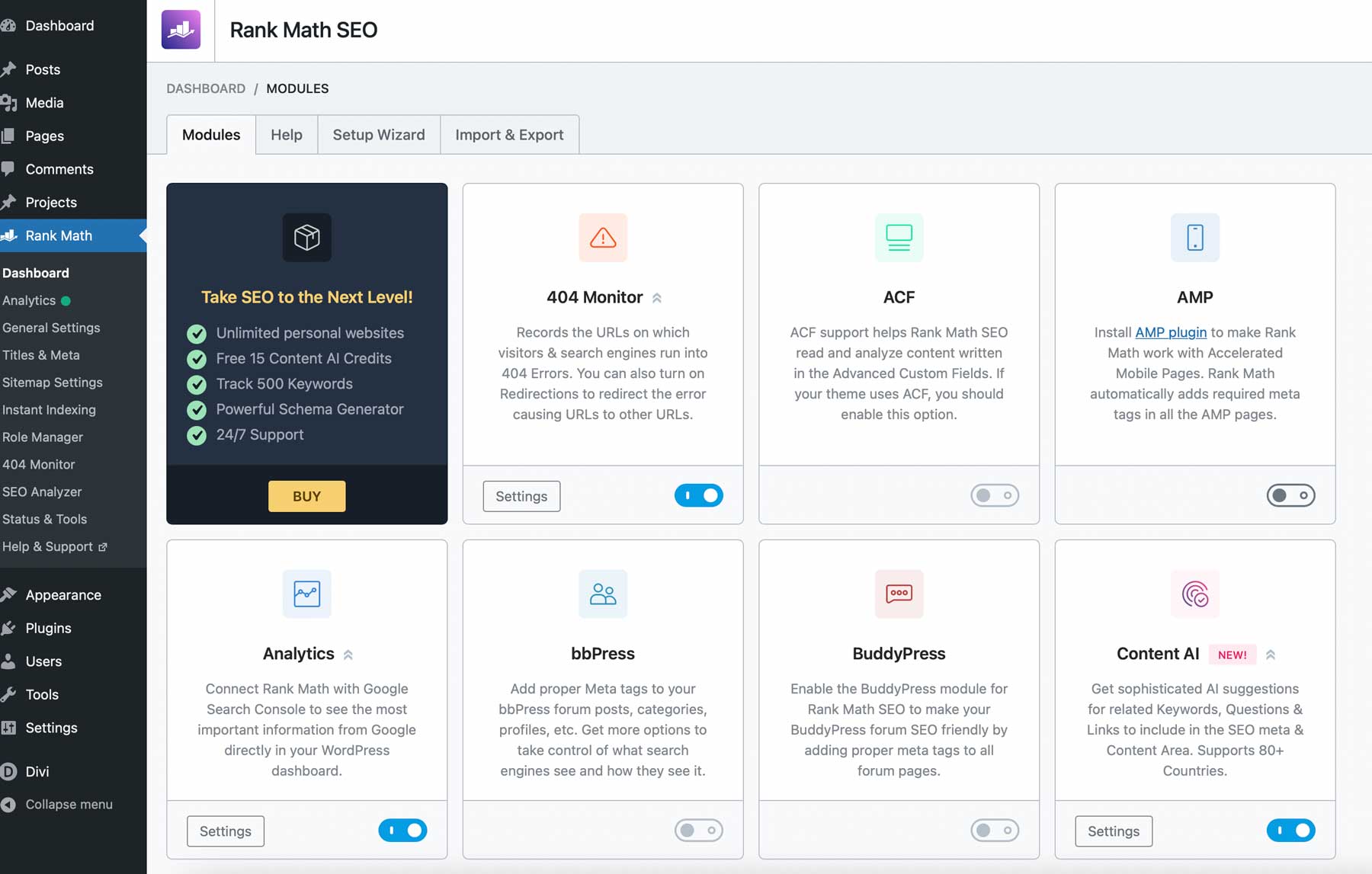 Rank Math advanced modules