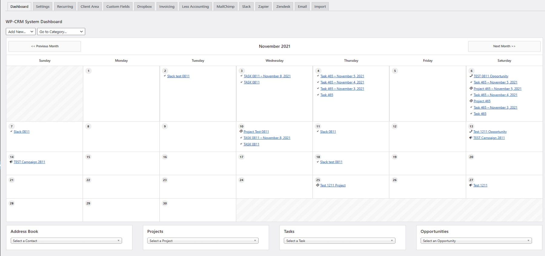 WP-CRM Calendar View of Tasks and Projects