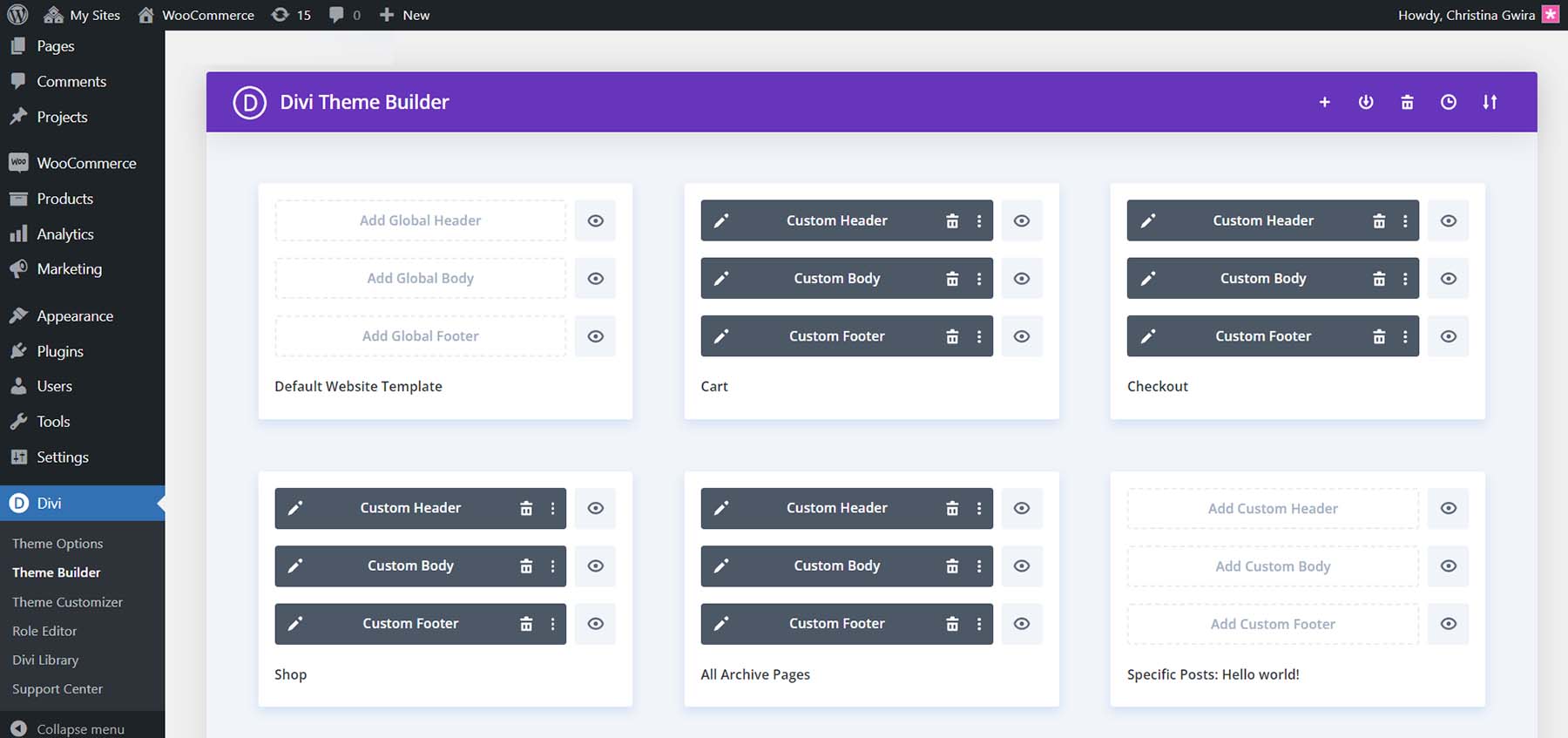 Divi and WooCommerce custom templates in the Theme Builder