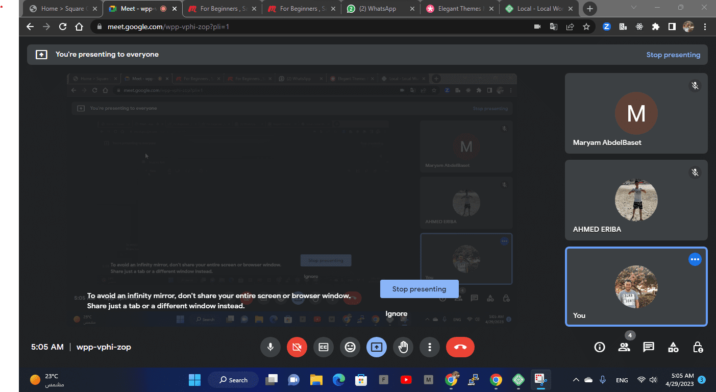 screenshot of several people attending the Divi Egypt virtual meetup