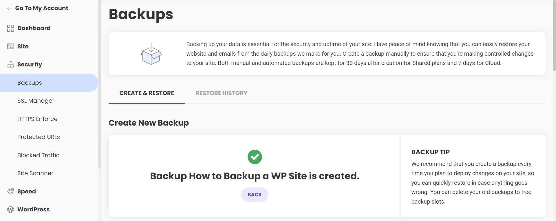 Backup successfully created