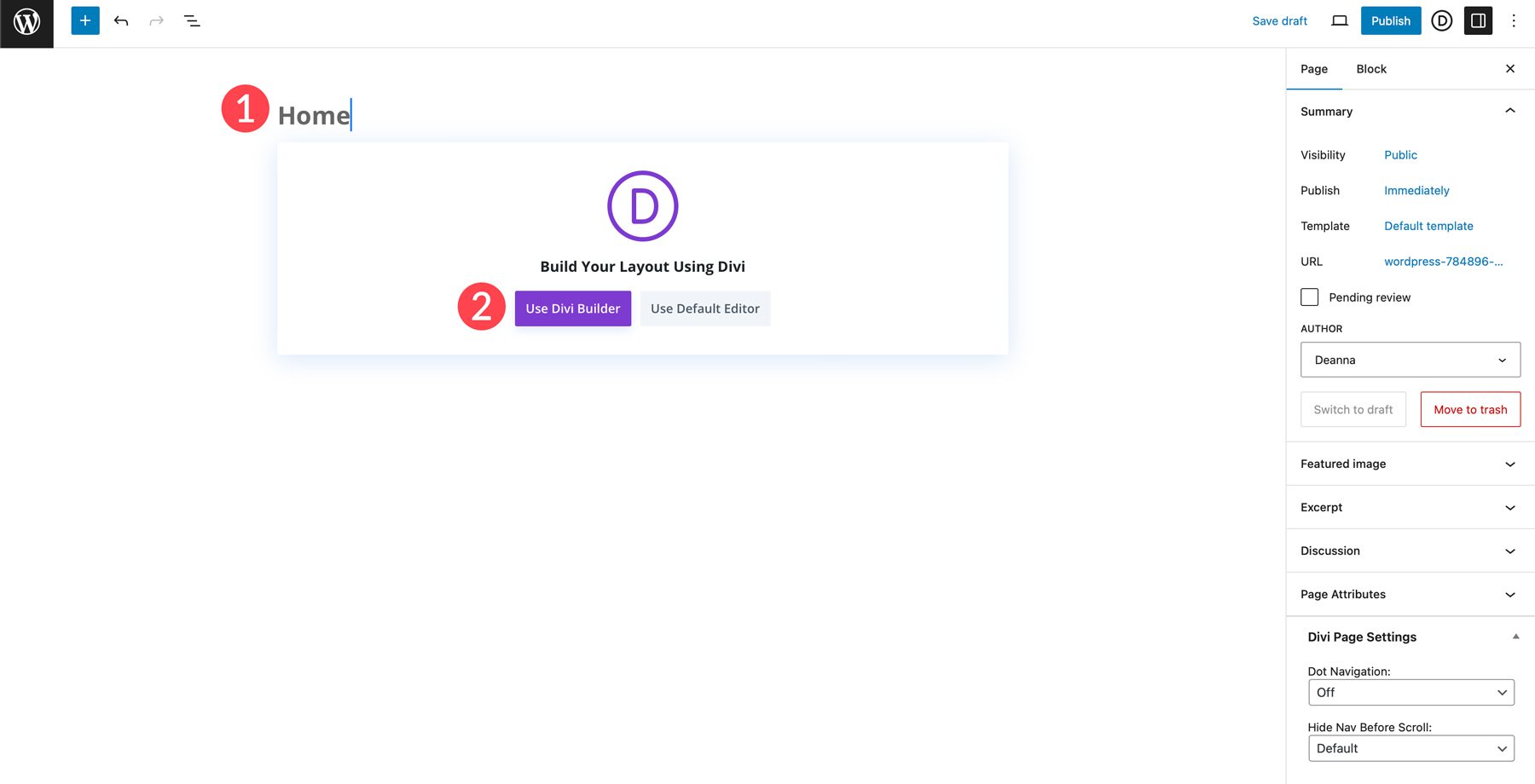 click to use the Divi builder