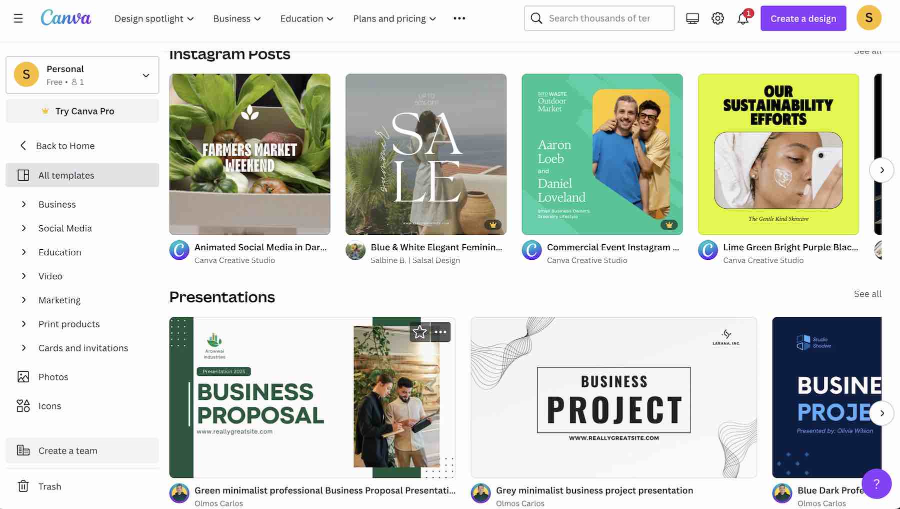 Canva template library feature screenshot