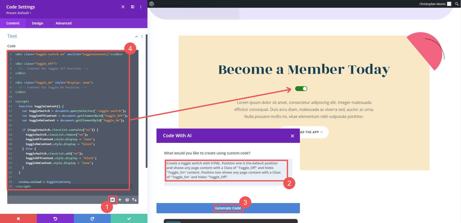 JS, HTML, CSS Toggle Generation Example - 4 Steps