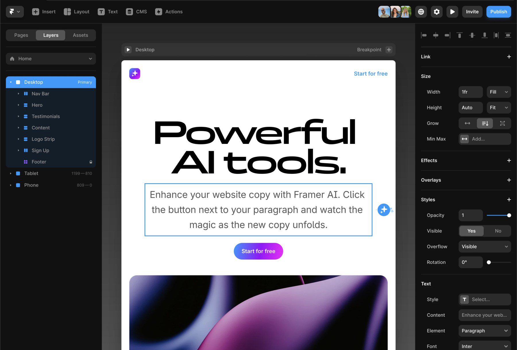 Framer Web Editing Interface