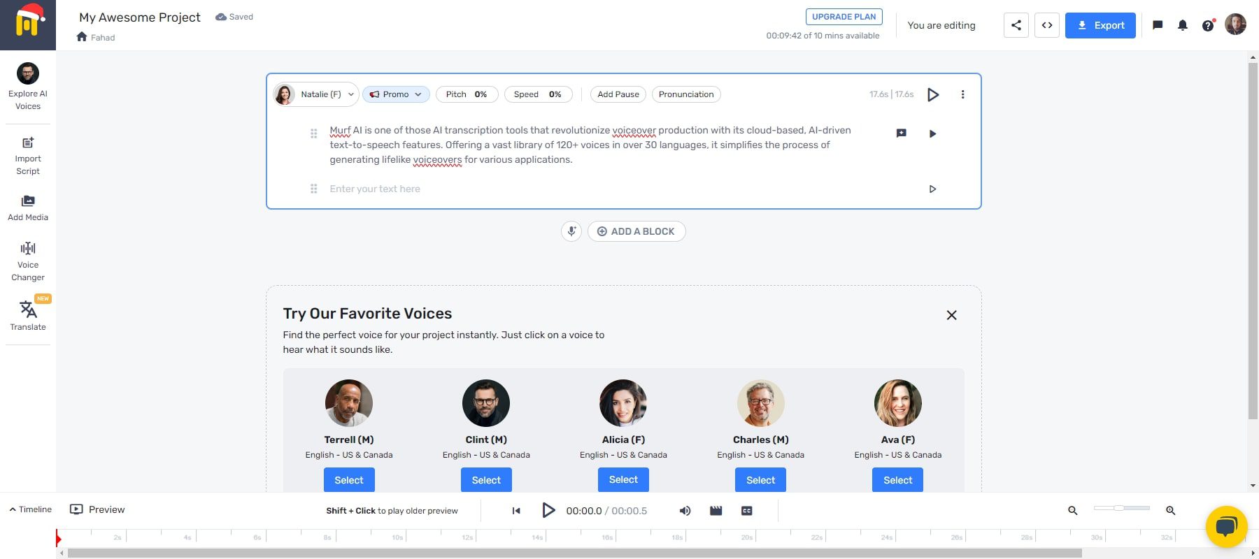murf ai user interface