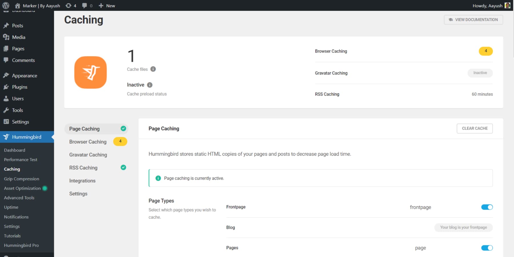 A screenshot of Hummingbird's User Interface