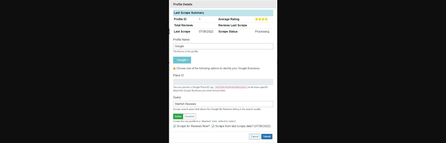 starfish reviews dashboard