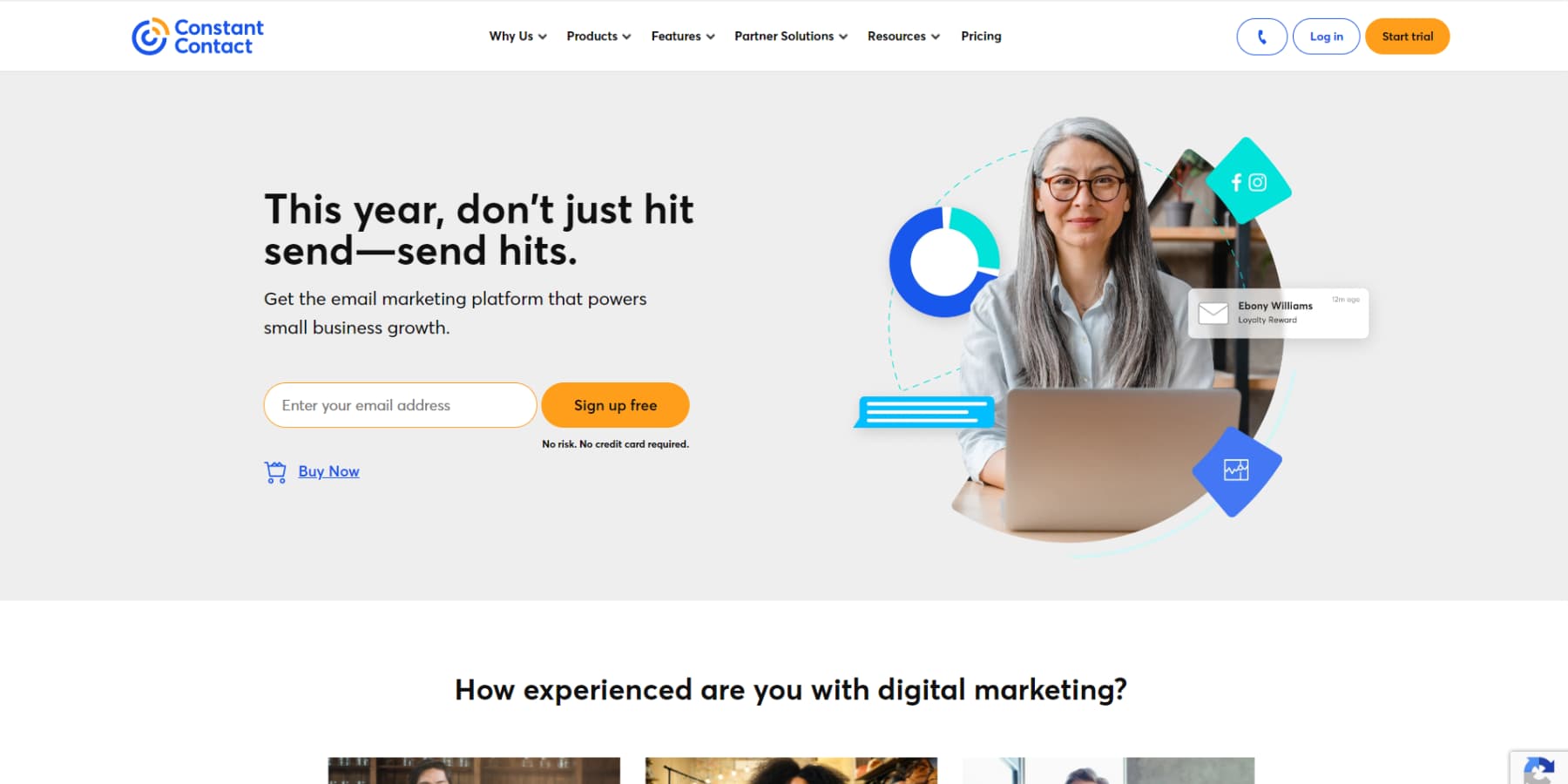 A screenshot of Constant Contact's home page