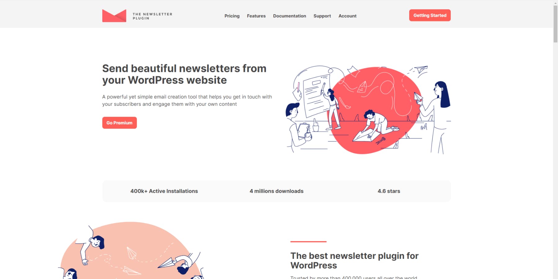 A screenshot of Newsletter Plugin's home page
