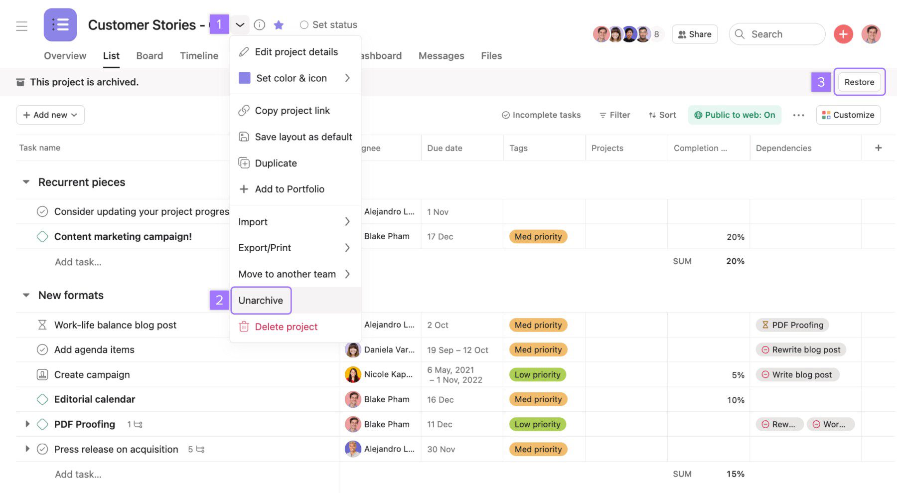 Asana Project Dashboard