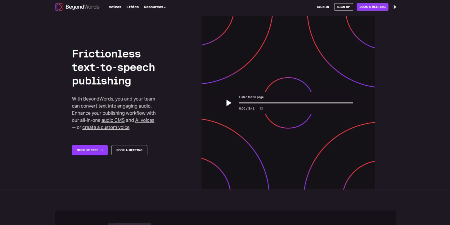 A screenshot of BeyondWords' home page
