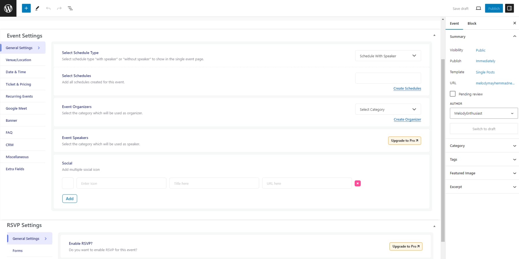A screenshot of Eventin's user interface