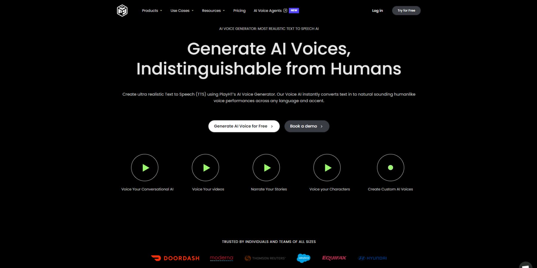 A screenshot of Play.ht's home page