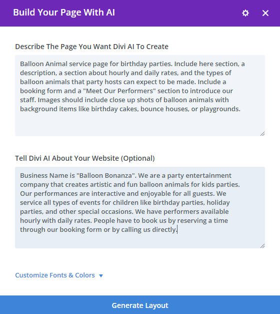 Balloon Animal Performers Example - Desc Image Styles