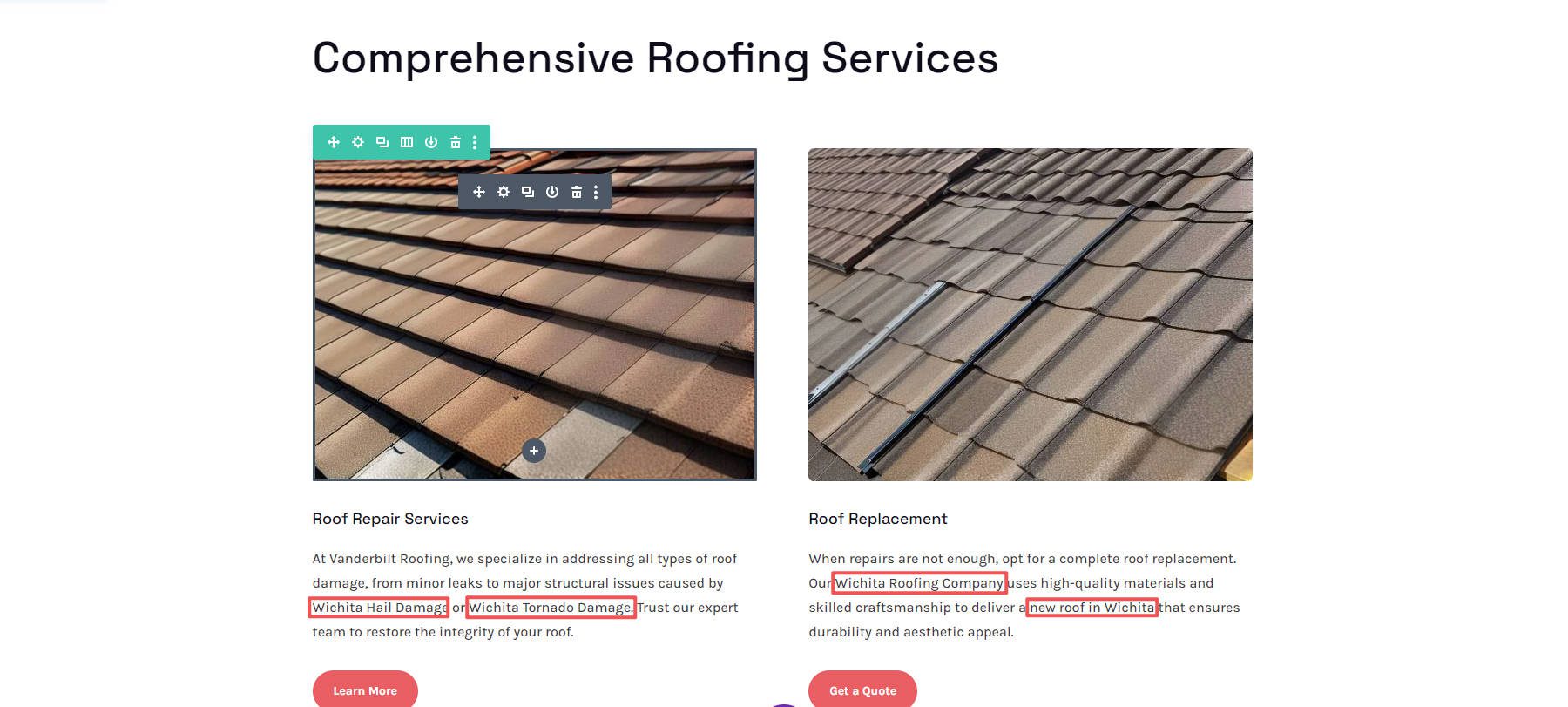 Example of Divi AI using Requested Keywords in Page Creation