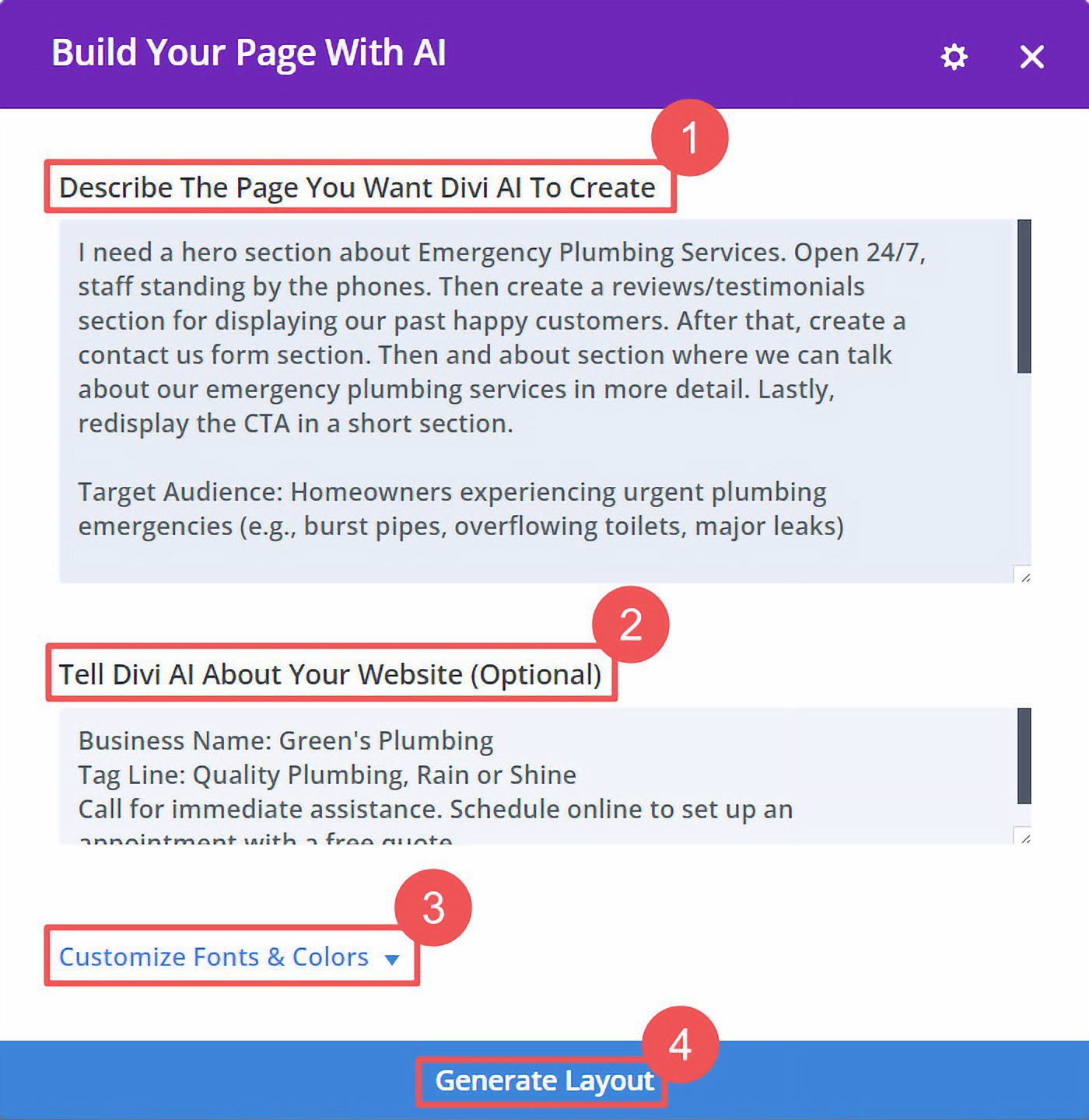 Create a Landing Page with AI - Page Steps 3-6