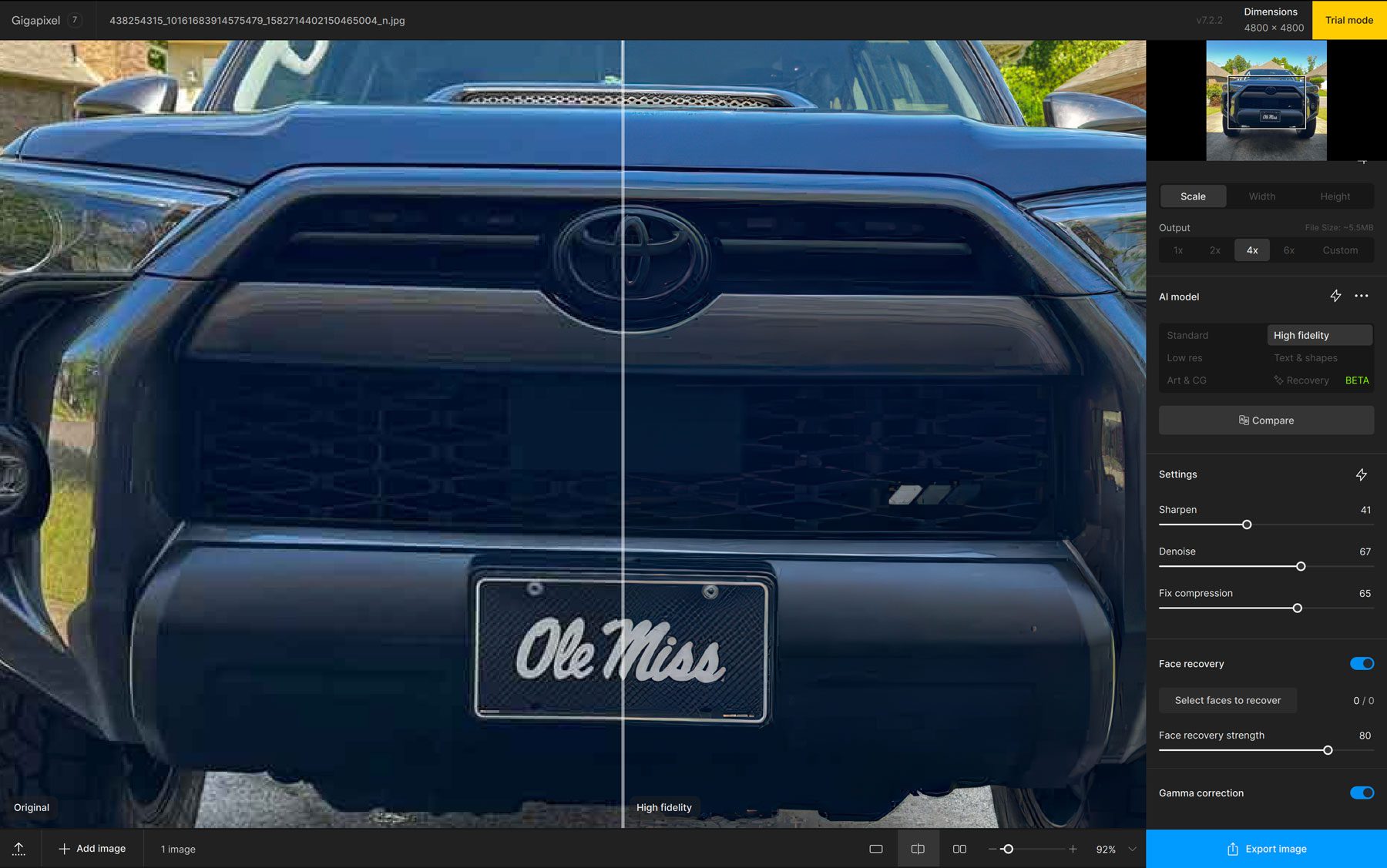 Gigapixel AI interface