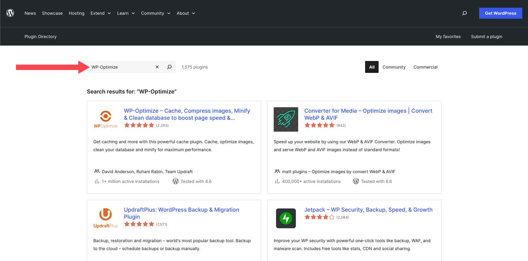 search WordPress repository 