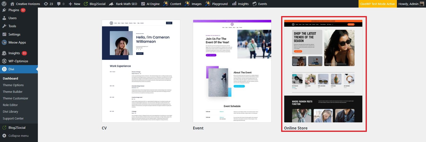 divi online starter site