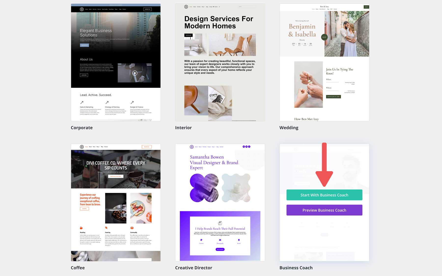 business coach starter site for Divi