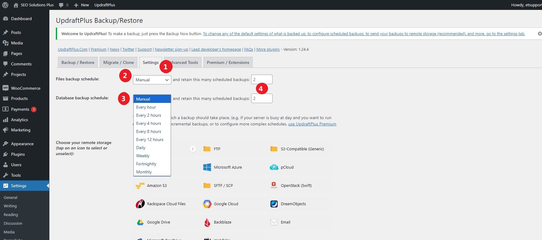 updraftplus backup schedule