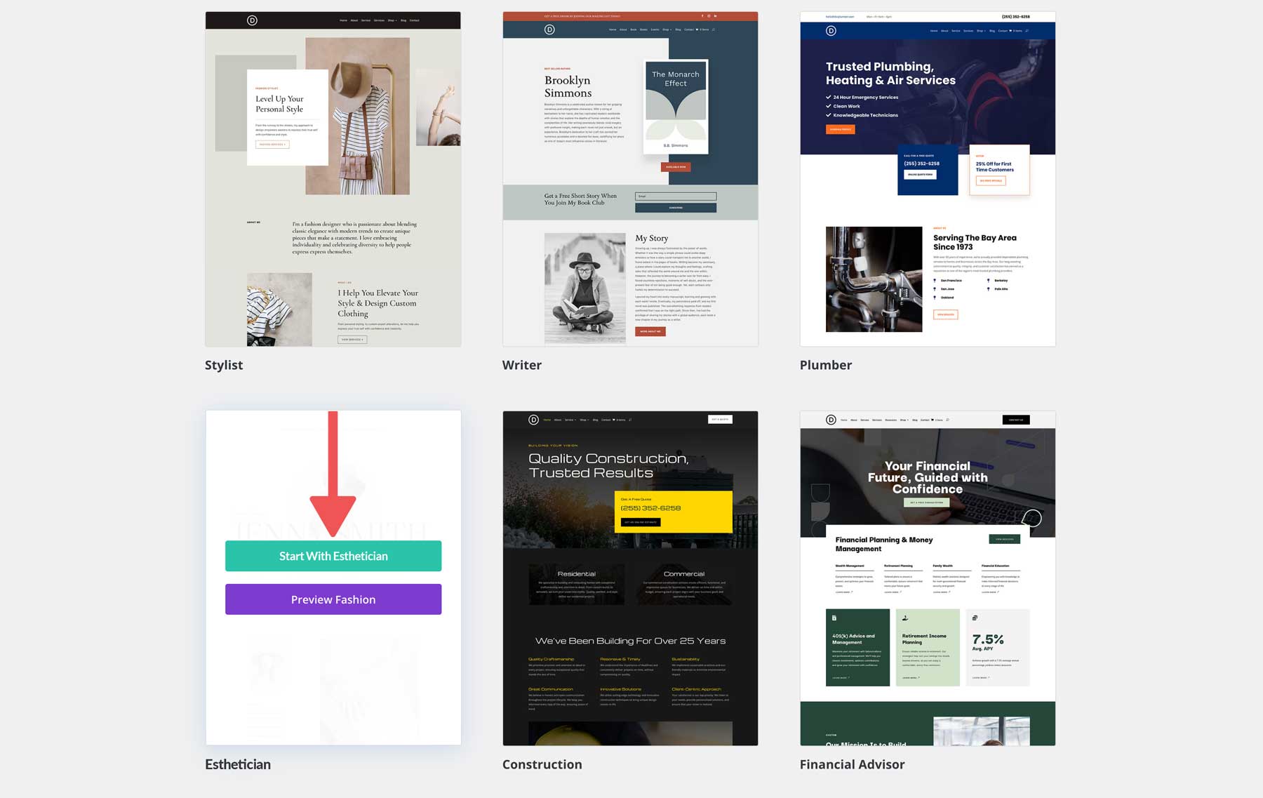 Esthetician starter site for Divi