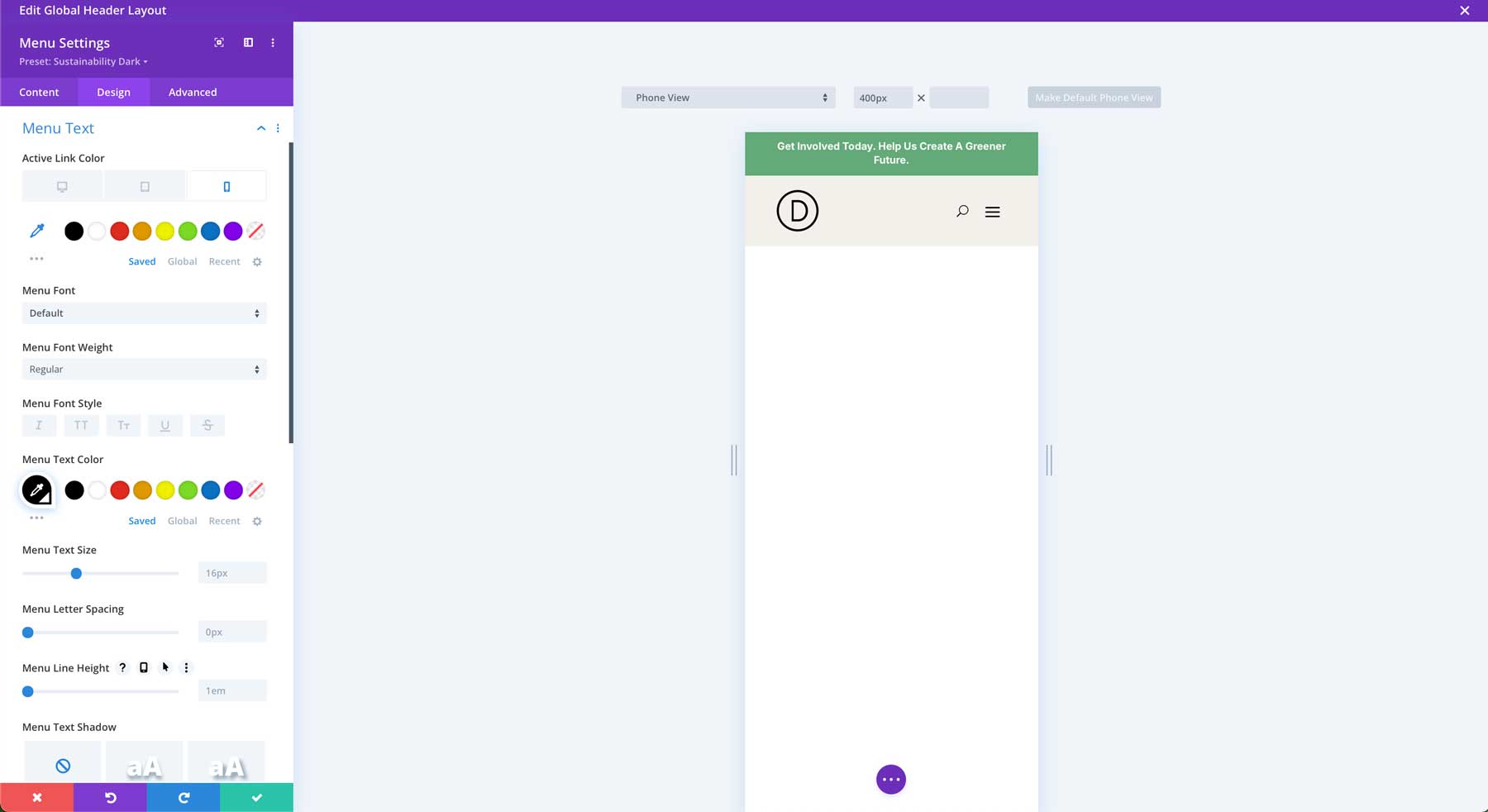 Sustainability starter site for Divi