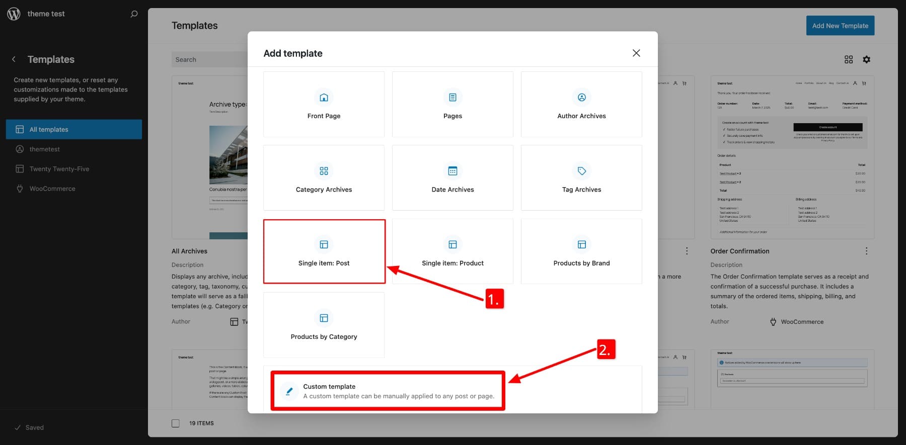 choose template destination