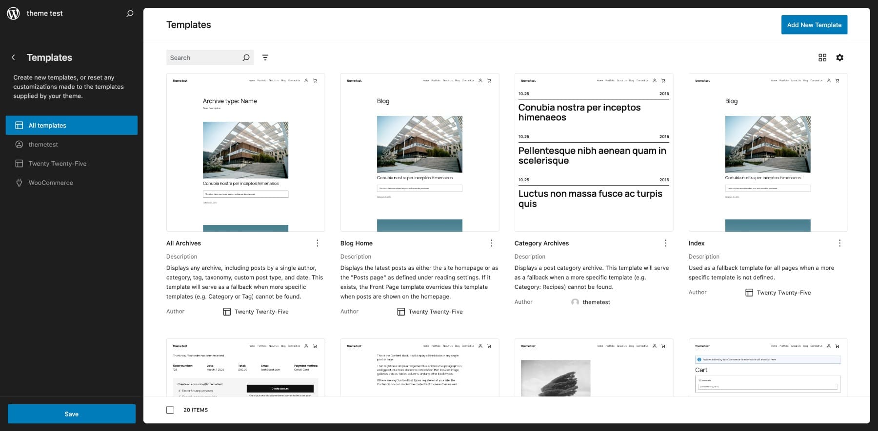 wordpress default templates