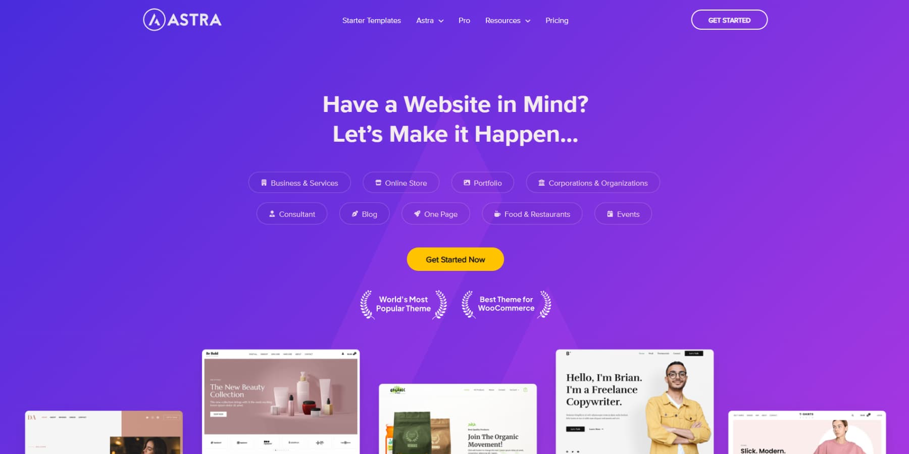 A screenshot of Astra's homepage