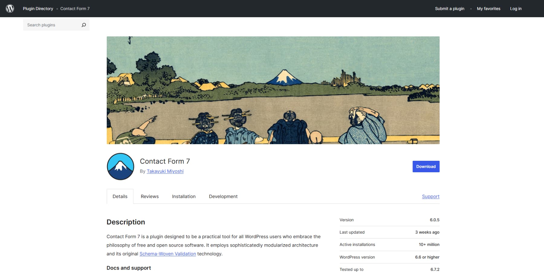 A screenshot of Contact Form 7's repo page on WordPress plugin repository