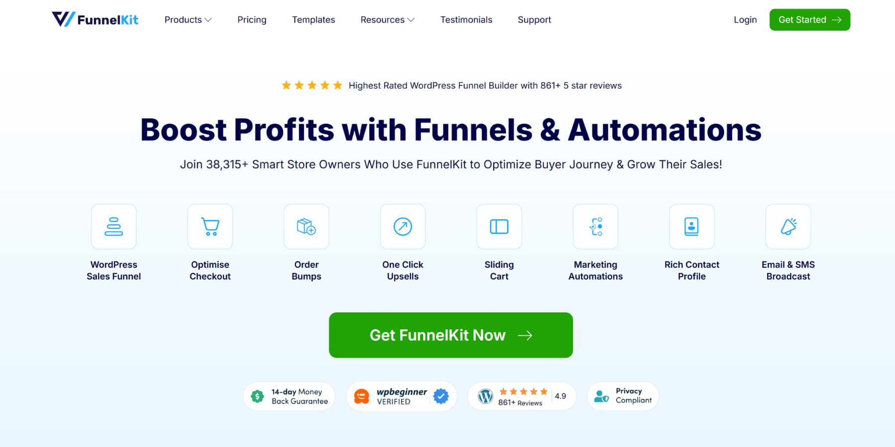 A screenshot of FunnelKit's homepage