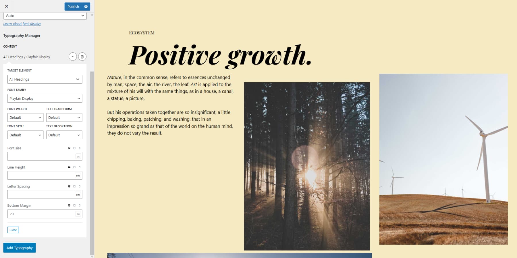 A screenshot of GeneratePress' font settings