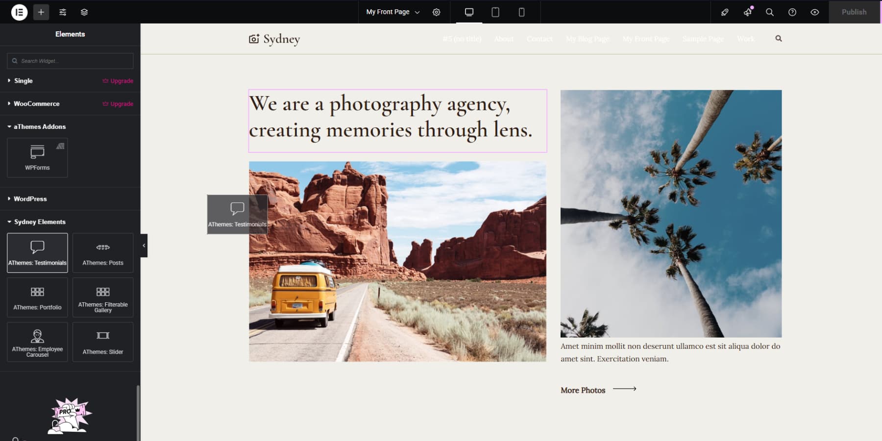 A screenshot of aThemes' elementor addons