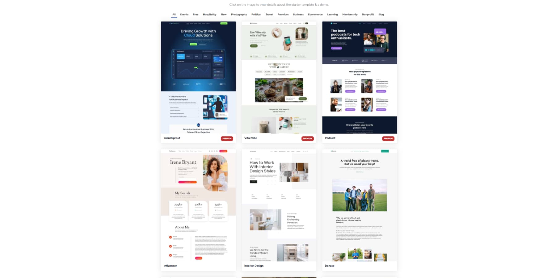 A screenshot of some of KadenceWP's available templates