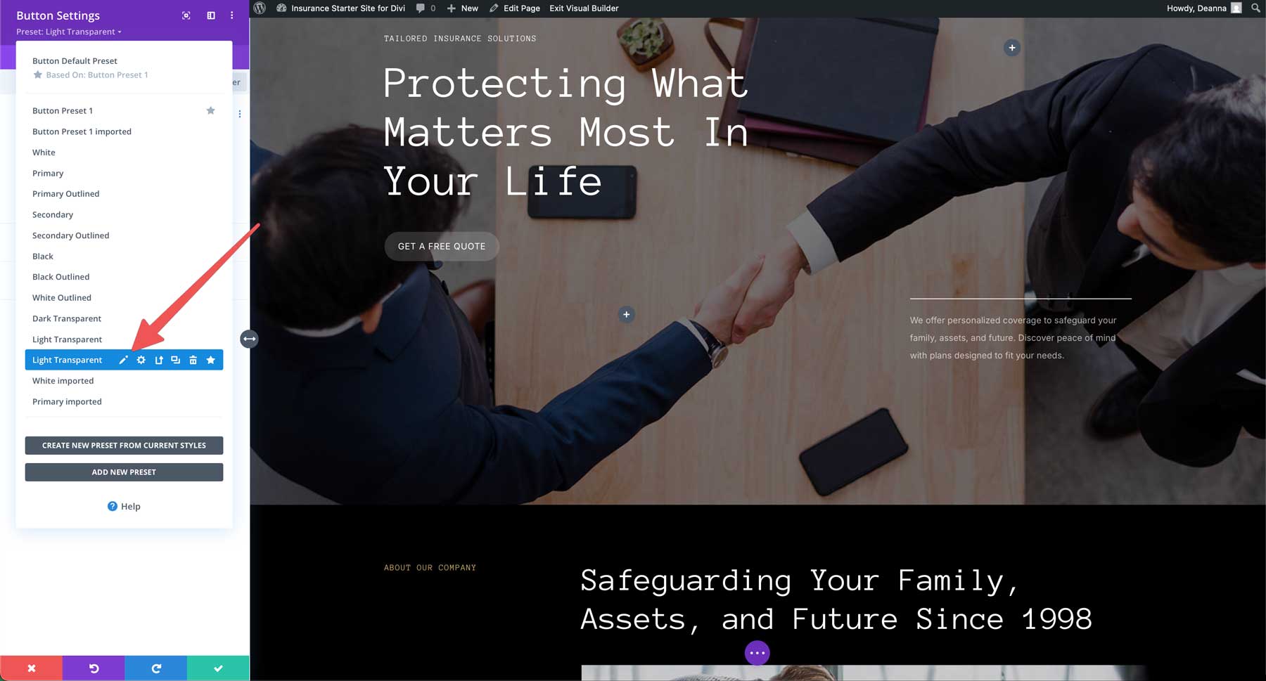 insurance starter site for divi