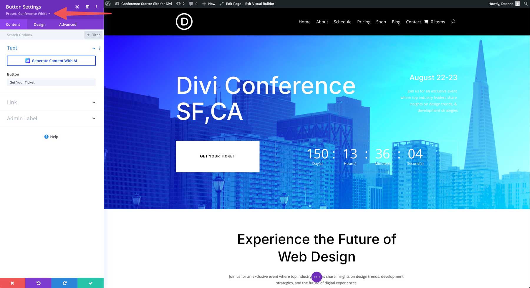 conference starter site for Divi