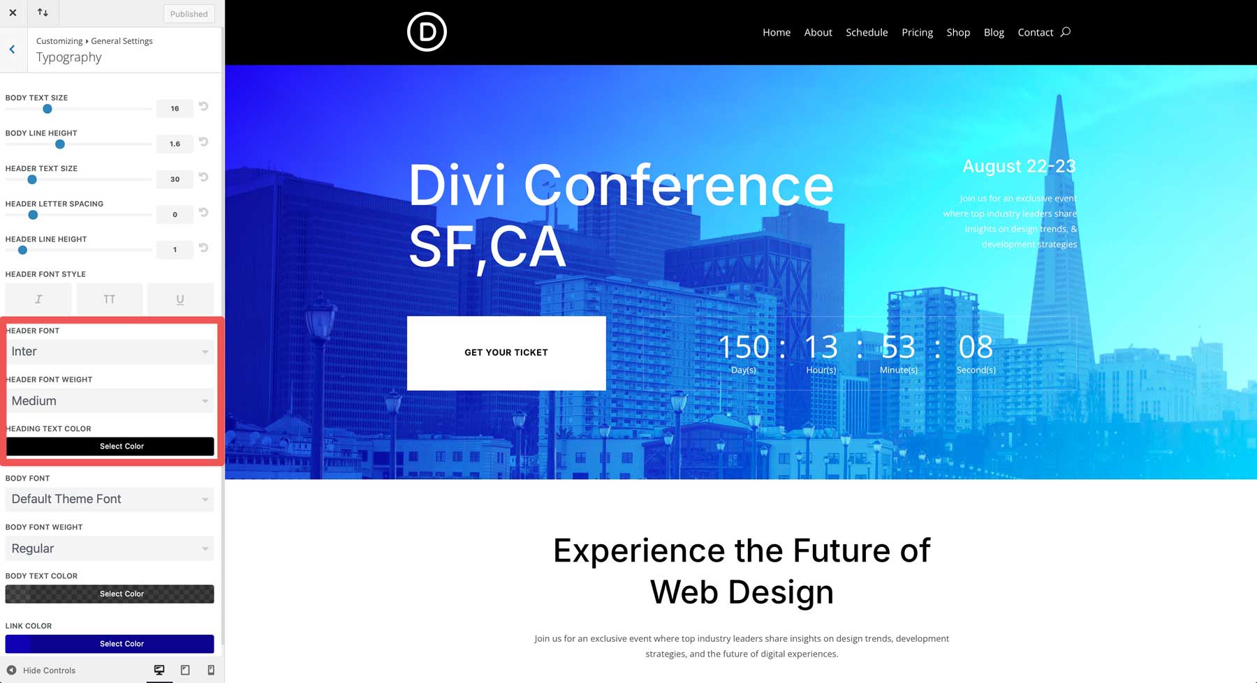 conference starter site for Divi