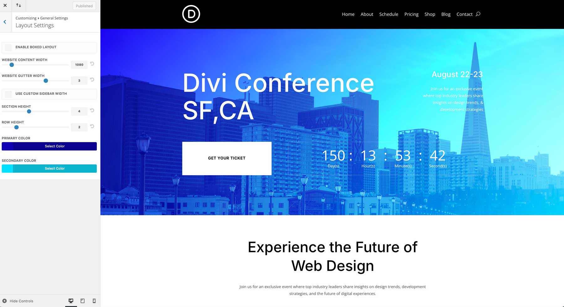 conference starter site for Divi