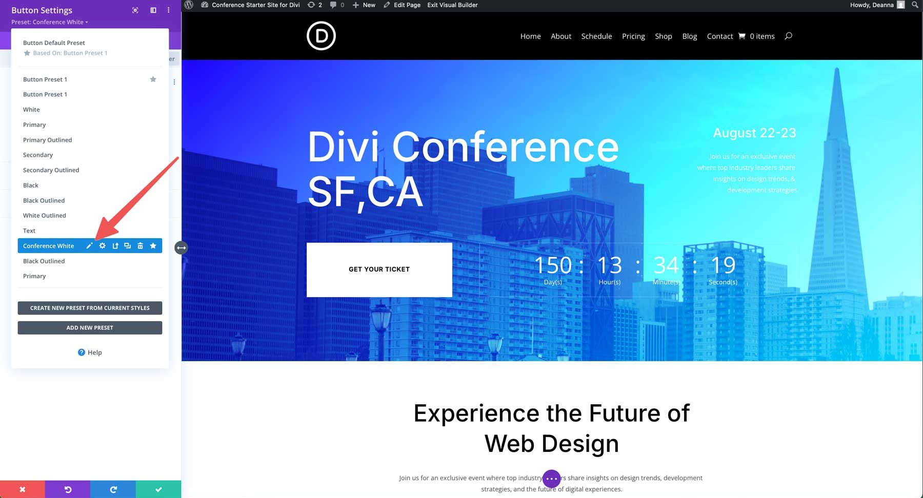 conference starter site for Divi