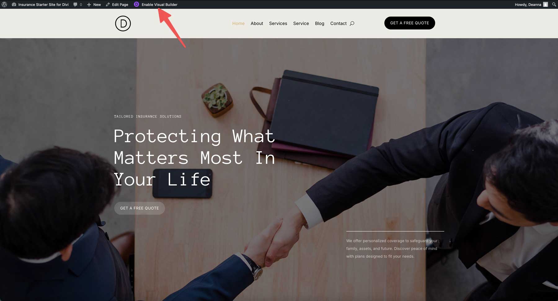 insurance starter site for Divi