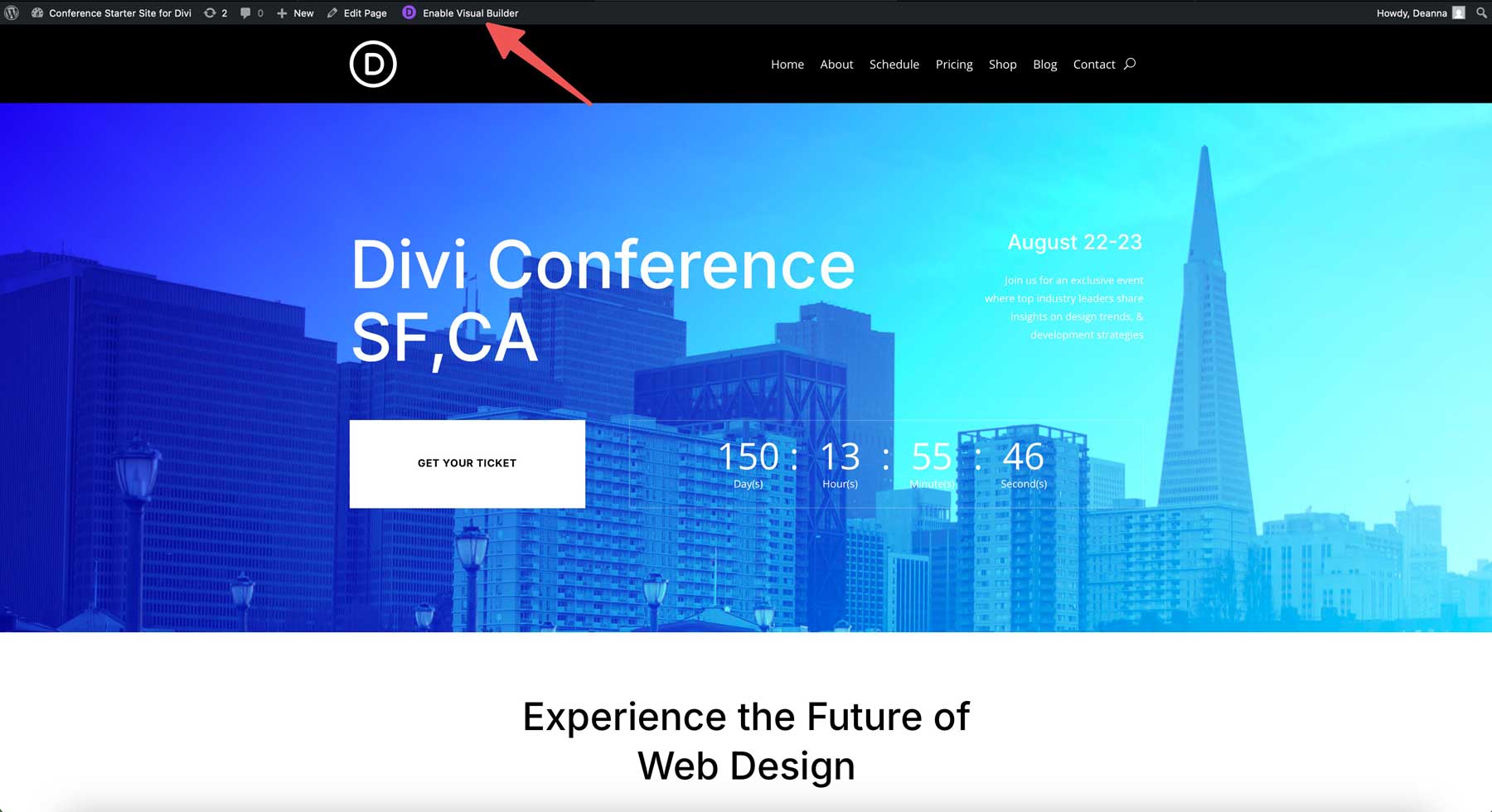 conference starter site for Divi