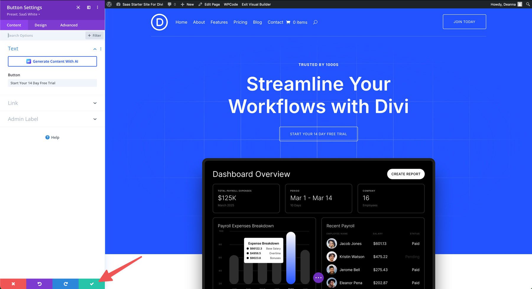 saas starter site for Divi