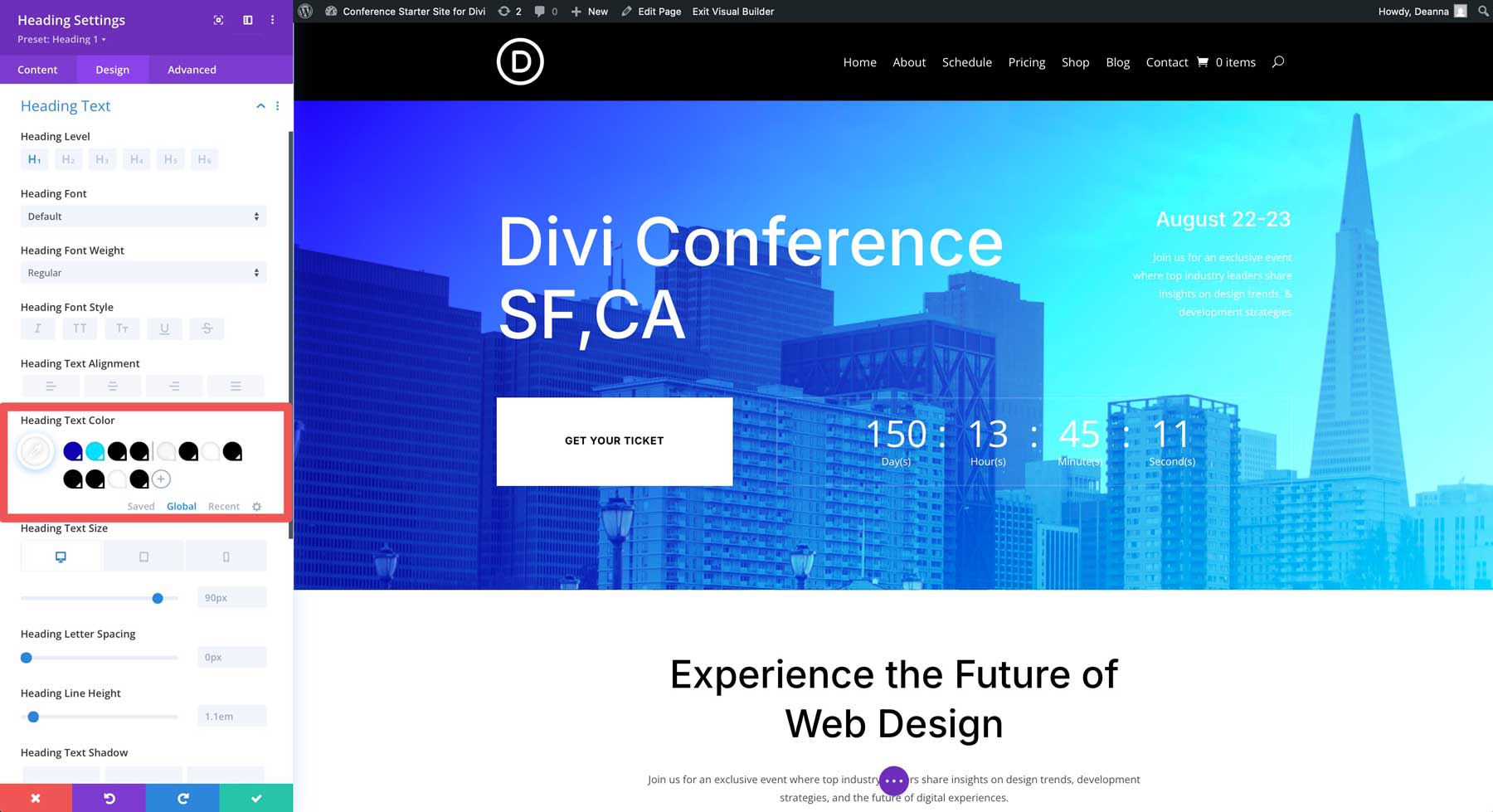 conference starter site for Divi