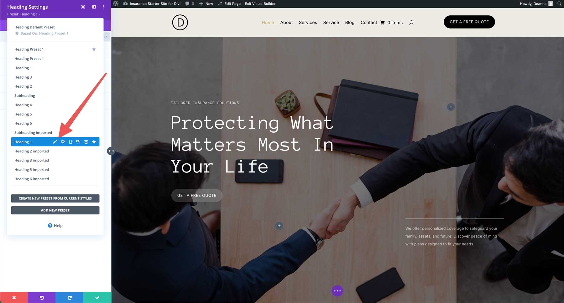 insurance starter site for Divi