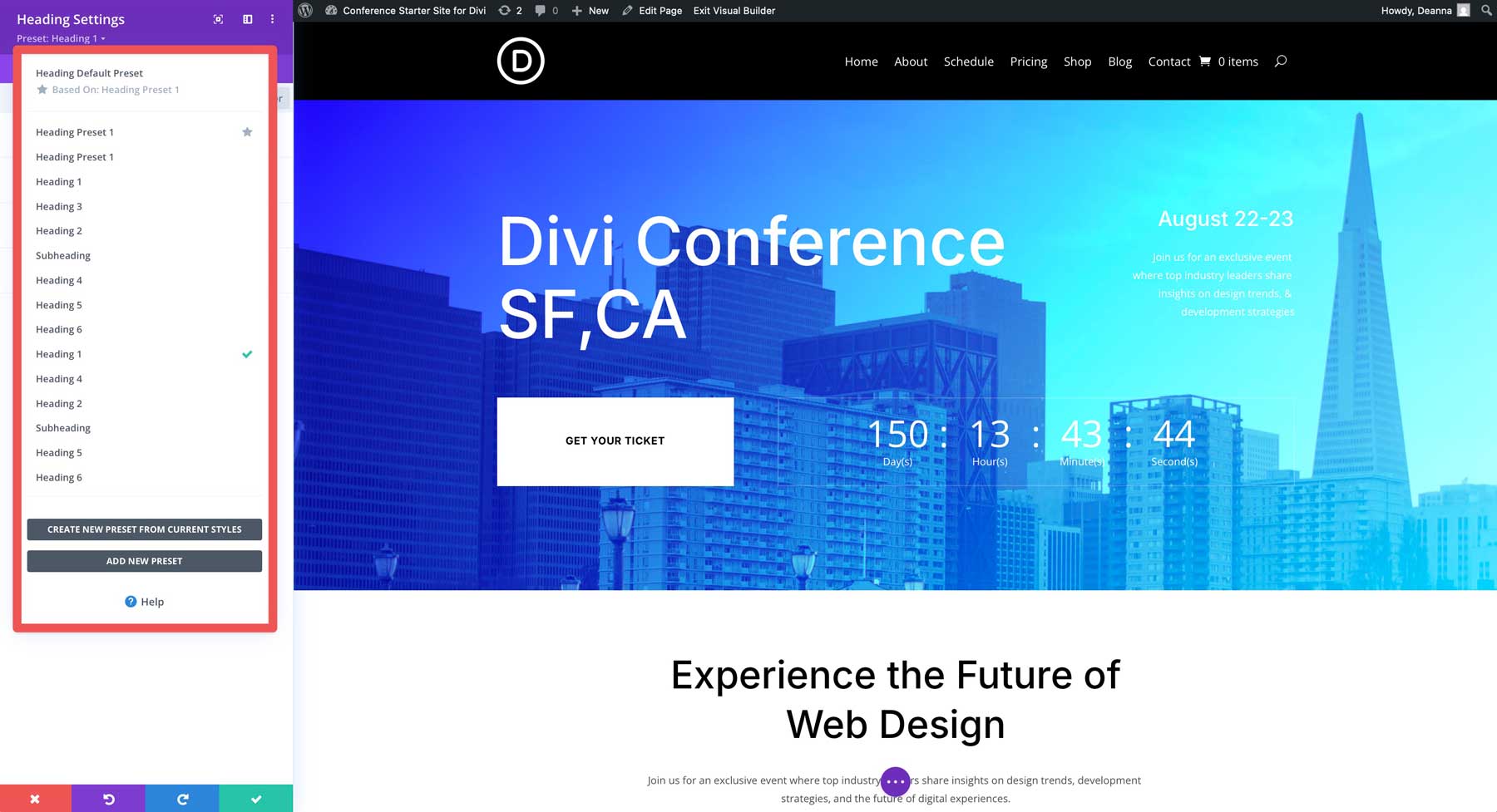 conference starter site for Divi