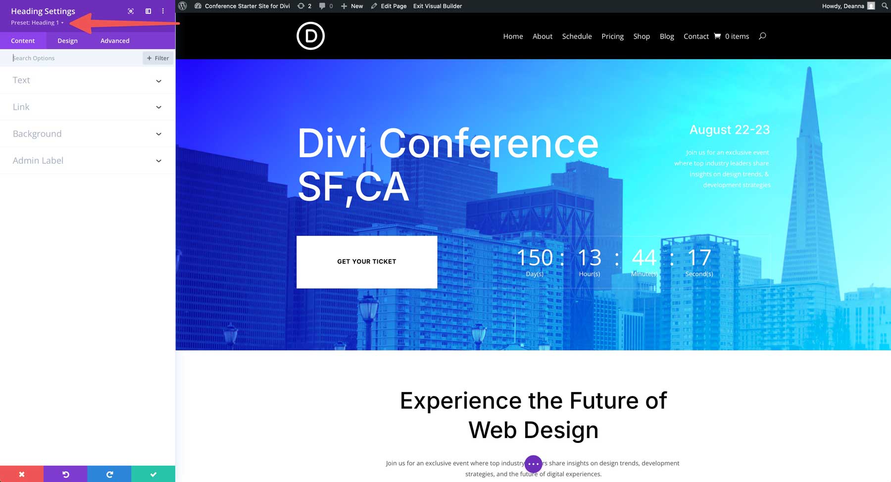 conference starter site for Divi